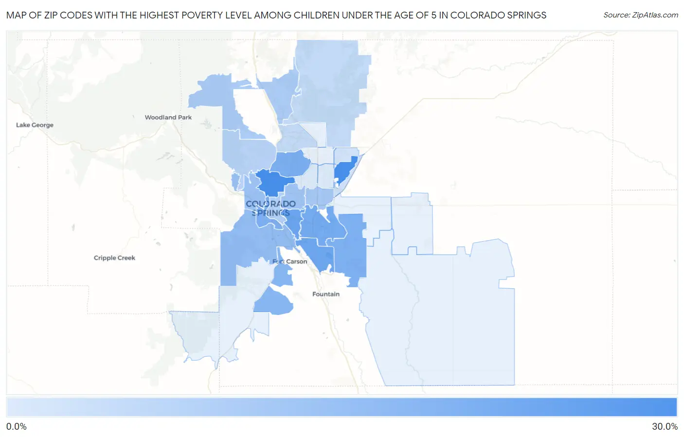 Zip Codes with the Highest Poverty Level Among Children Under the Age of 5 in Colorado Springs Map
