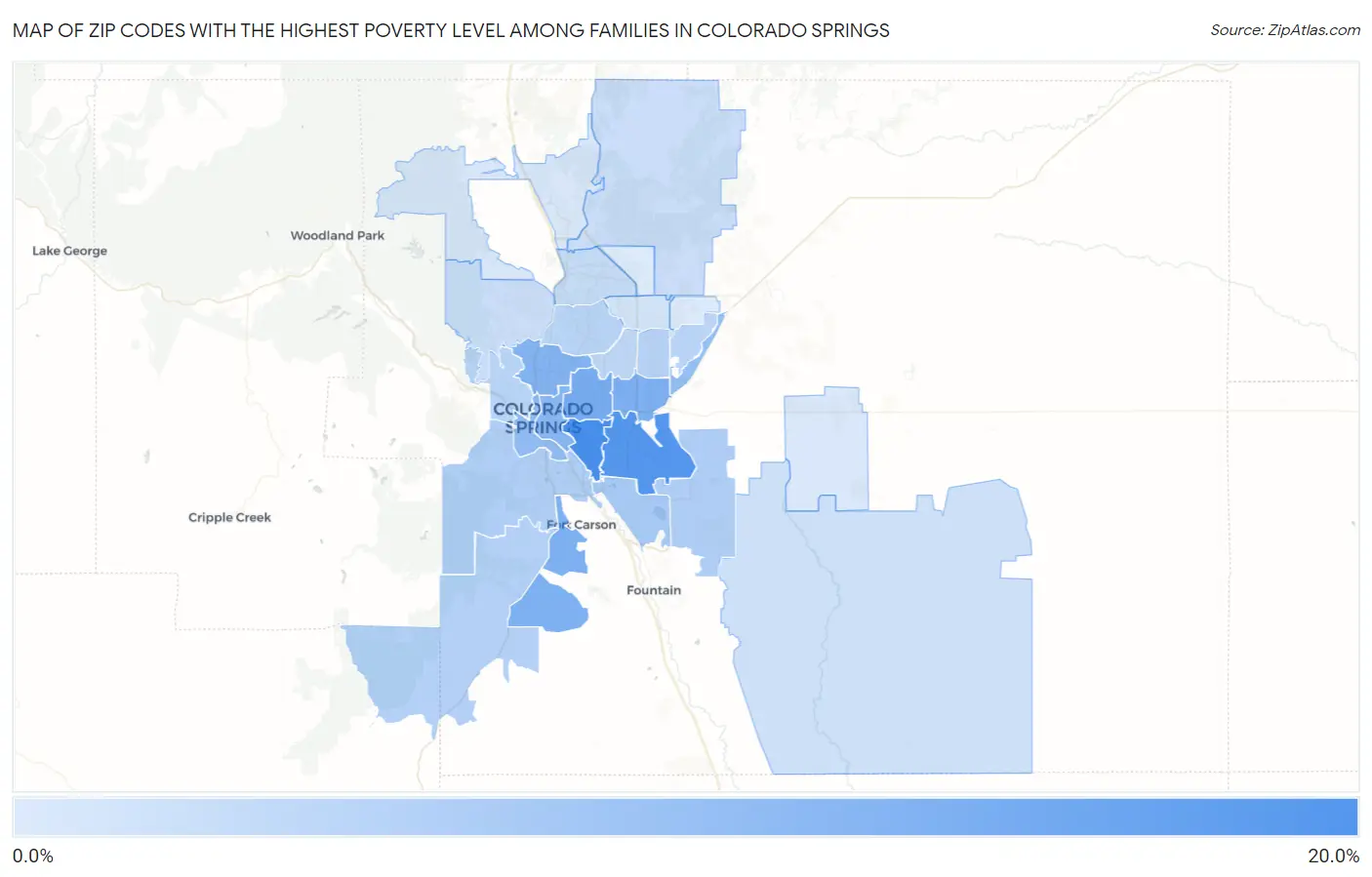 Zip Codes with the Highest Poverty Level Among Families in Colorado Springs Map