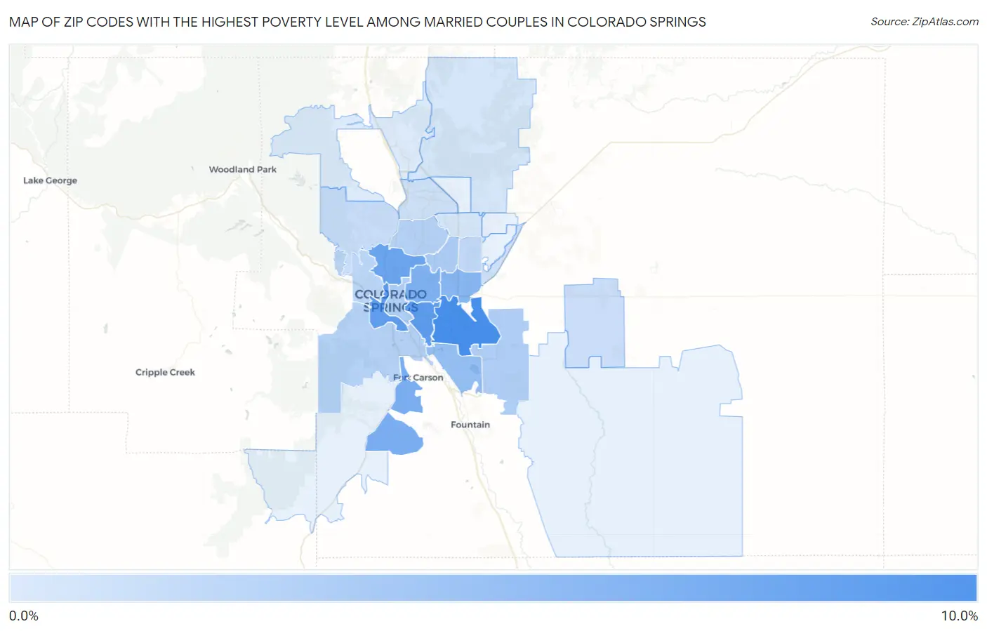 Zip Codes with the Highest Poverty Level Among Married Couples in Colorado Springs Map