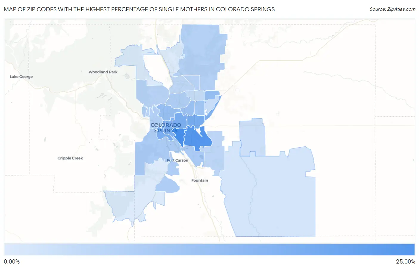 Zip Codes with the Highest Percentage of Single Mothers in Colorado Springs Map
