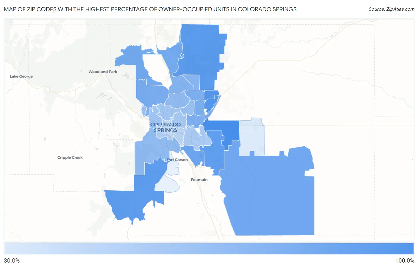 Zip Codes with the Highest Percentage of Owner-Occupied Units in Colorado Springs Map