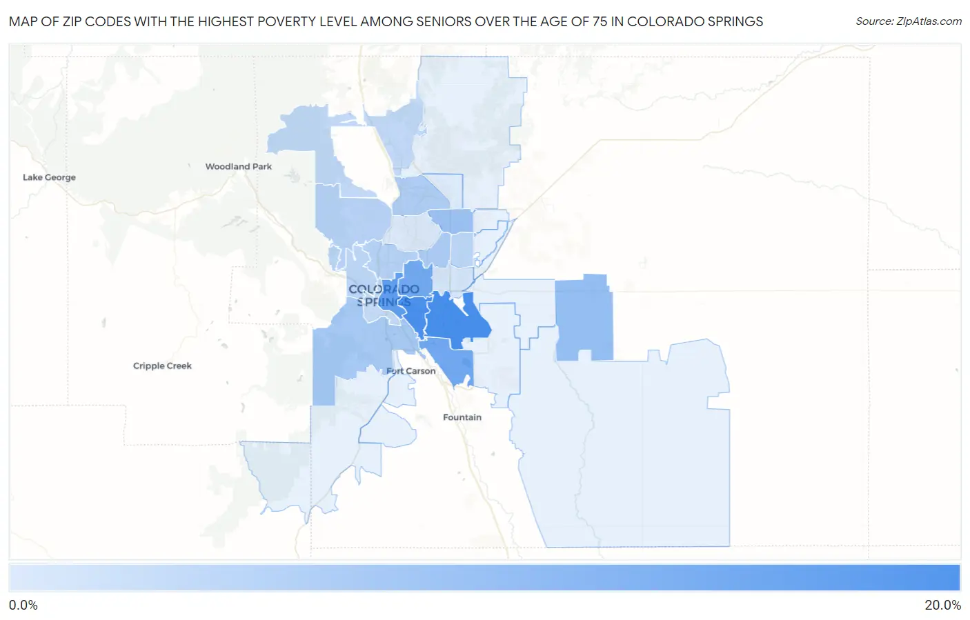 Zip Codes with the Highest Poverty Level Among Seniors Over the Age of 75 in Colorado Springs Map