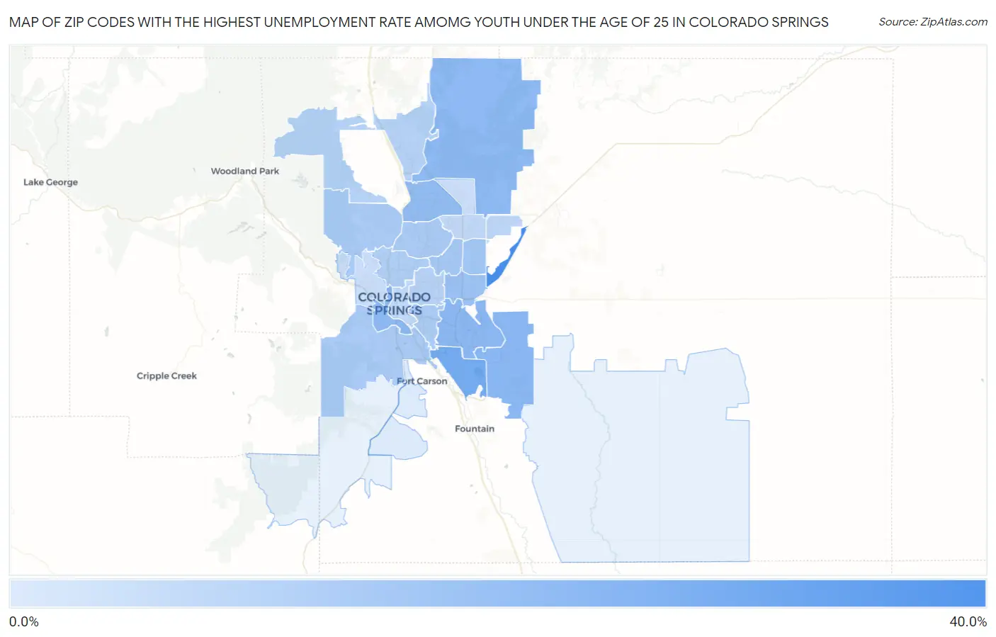 Zip Codes with the Highest Unemployment Rate Amomg Youth Under the Age of 25 in Colorado Springs Map