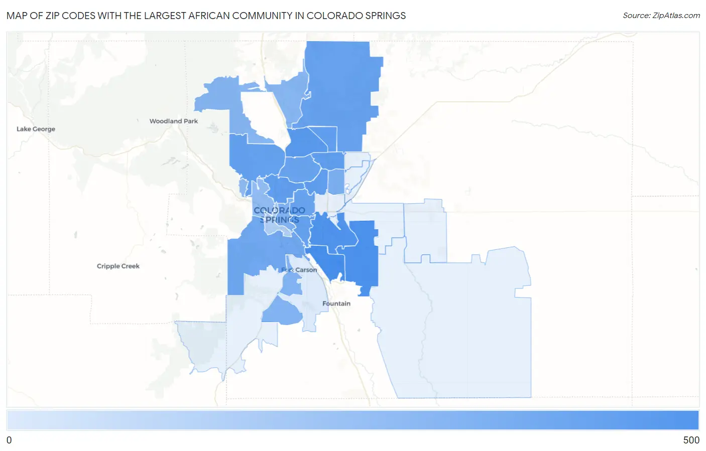 Zip Codes with the Largest African Community in Colorado Springs Map