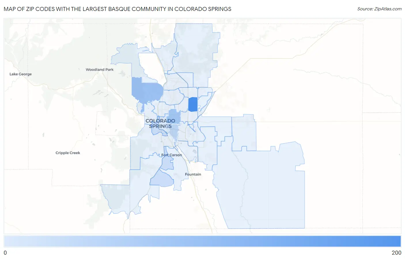 Zip Codes with the Largest Basque Community in Colorado Springs Map