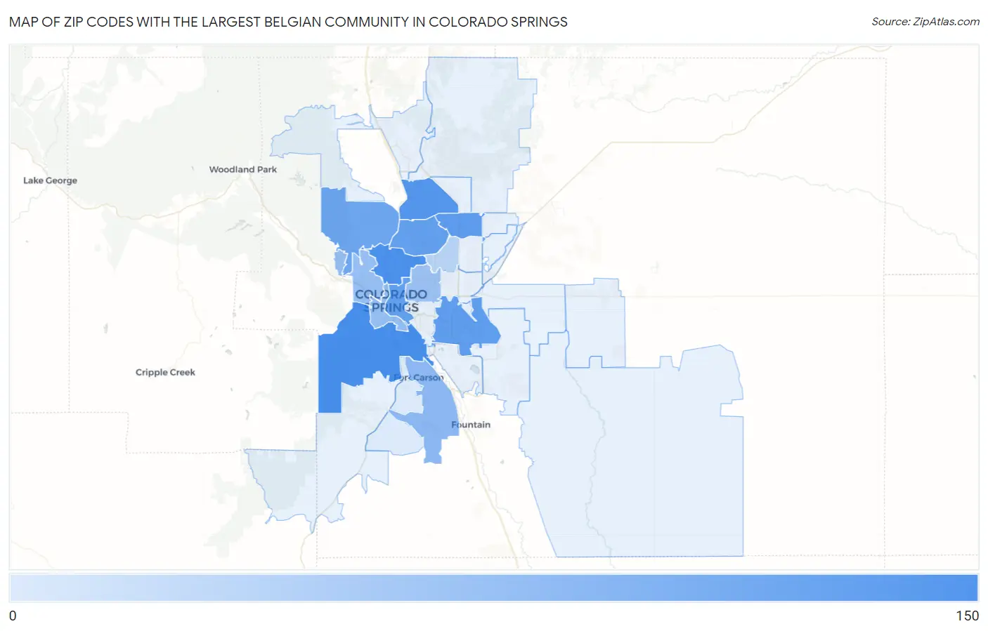 Zip Codes with the Largest Belgian Community in Colorado Springs Map