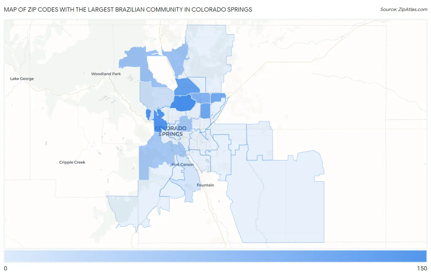 Zip Codes with the Largest Brazilian Community in Colorado Springs Map