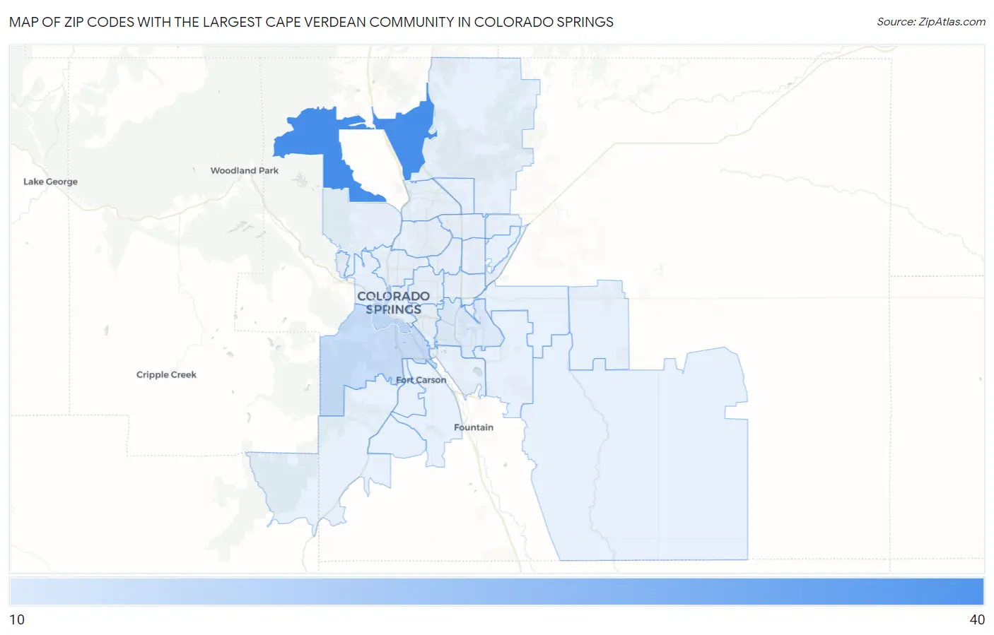 Zip Codes with the Largest Cape Verdean Community in Colorado Springs Map