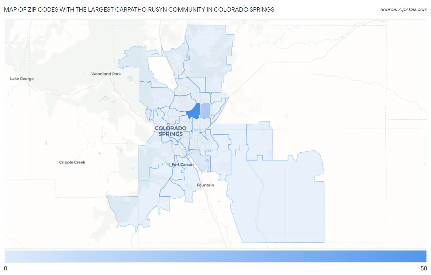Zip Codes with the Largest Carpatho Rusyn Community in Colorado Springs Map