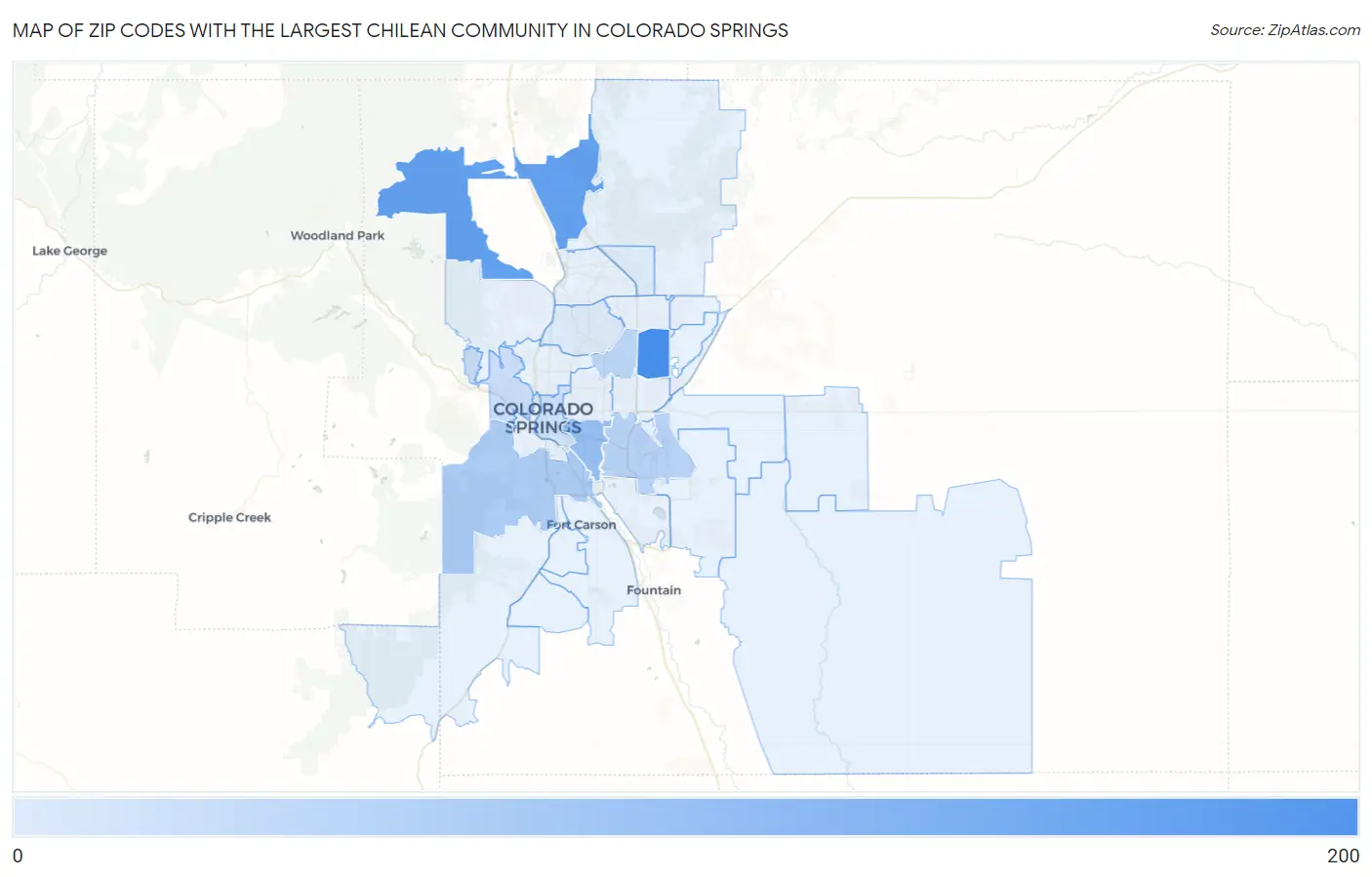 Zip Codes with the Largest Chilean Community in Colorado Springs Map