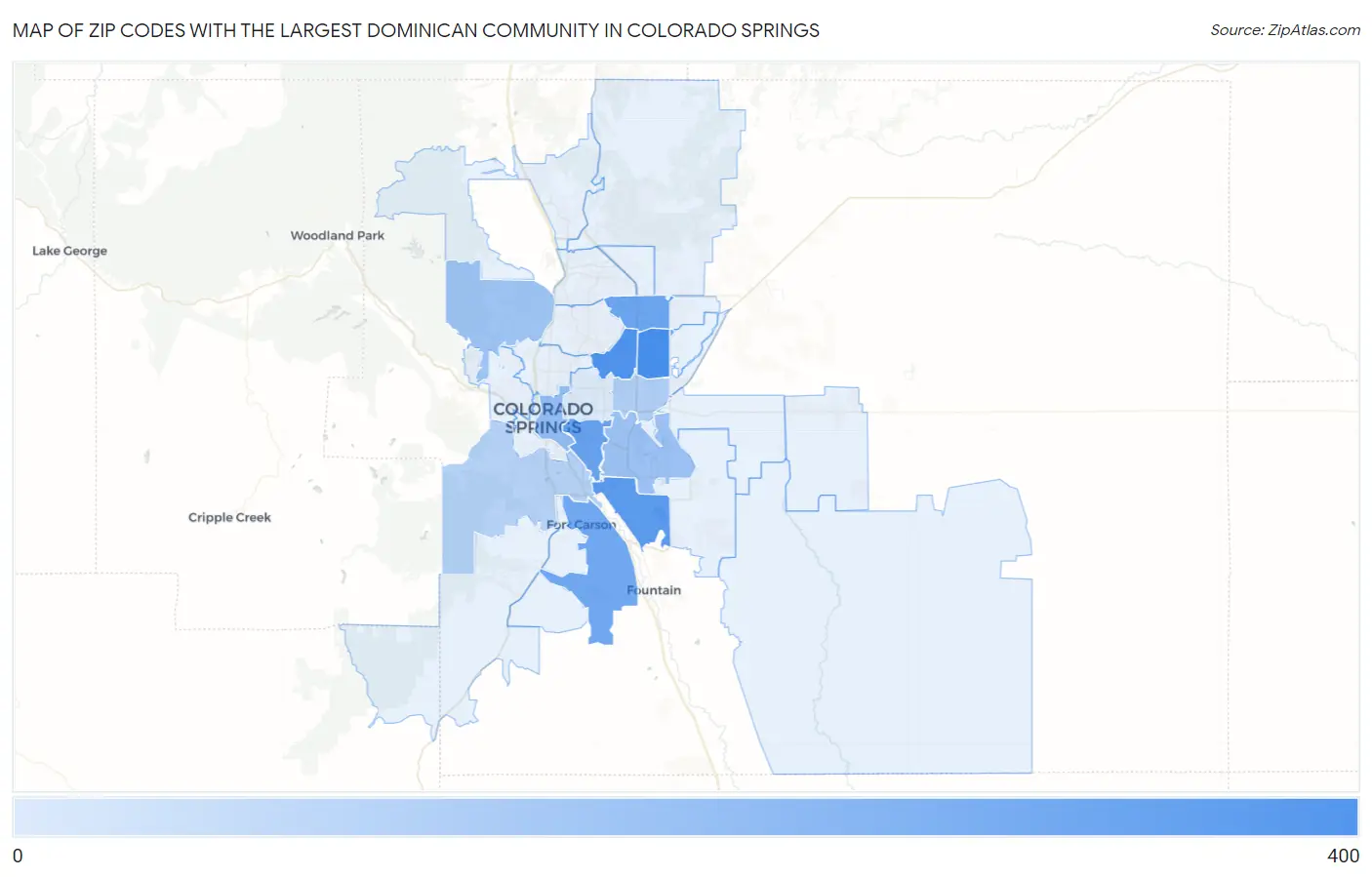 Zip Codes with the Largest Dominican Community in Colorado Springs Map