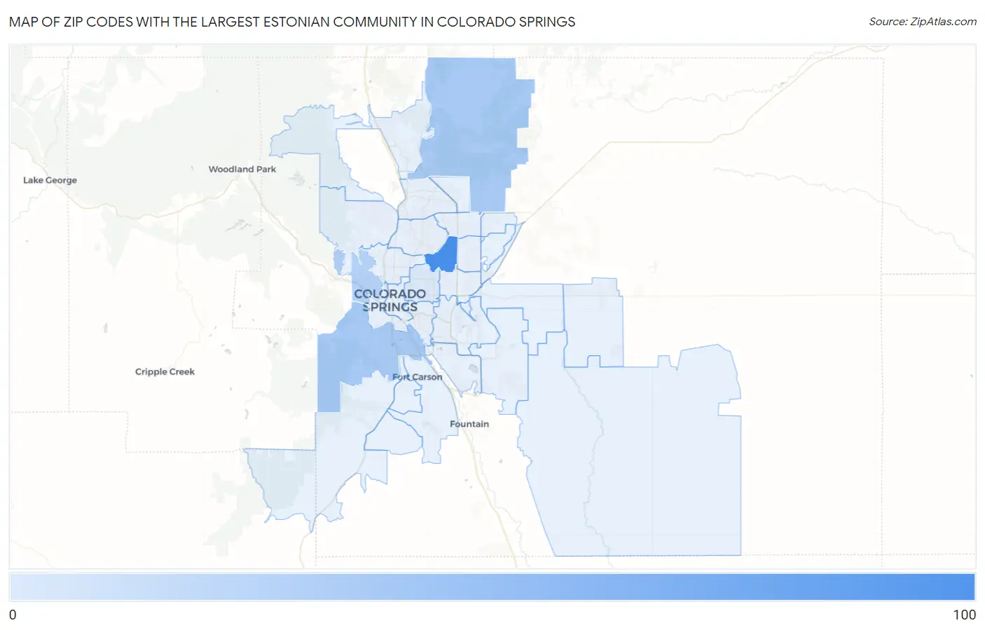 Zip Codes with the Largest Estonian Community in Colorado Springs Map