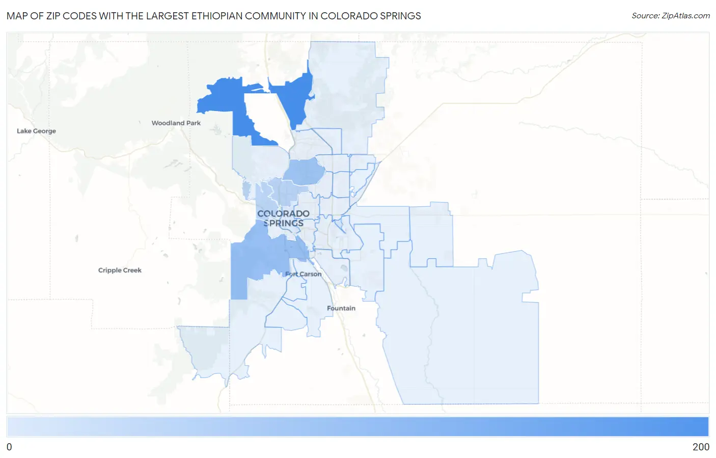 Zip Codes with the Largest Ethiopian Community in Colorado Springs Map