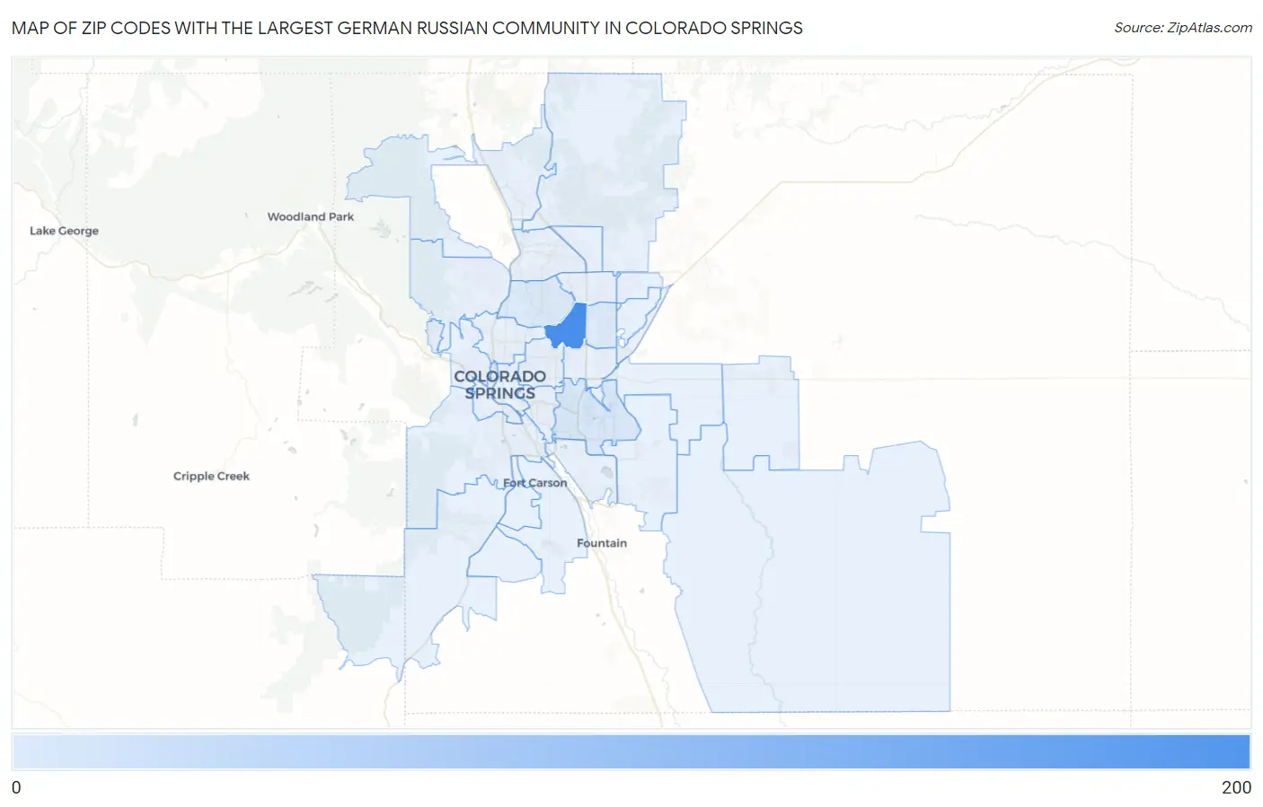 Zip Codes with the Largest German Russian Community in Colorado Springs Map