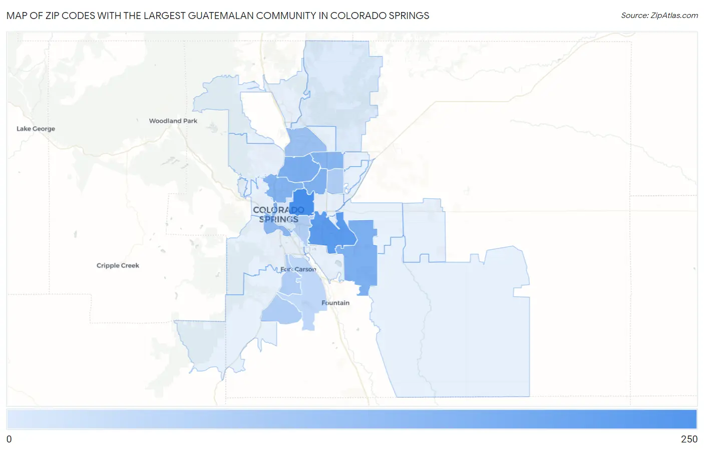 Zip Codes with the Largest Guatemalan Community in Colorado Springs Map