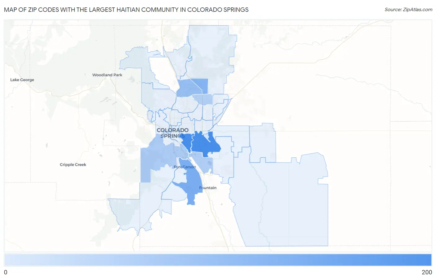 Zip Codes with the Largest Haitian Community in Colorado Springs Map