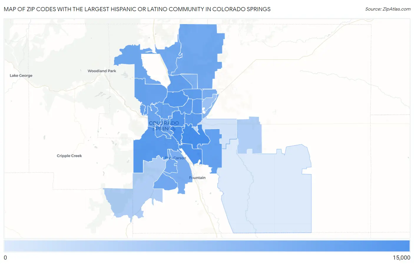 Zip Codes with the Largest Hispanic or Latino Community in Colorado Springs Map