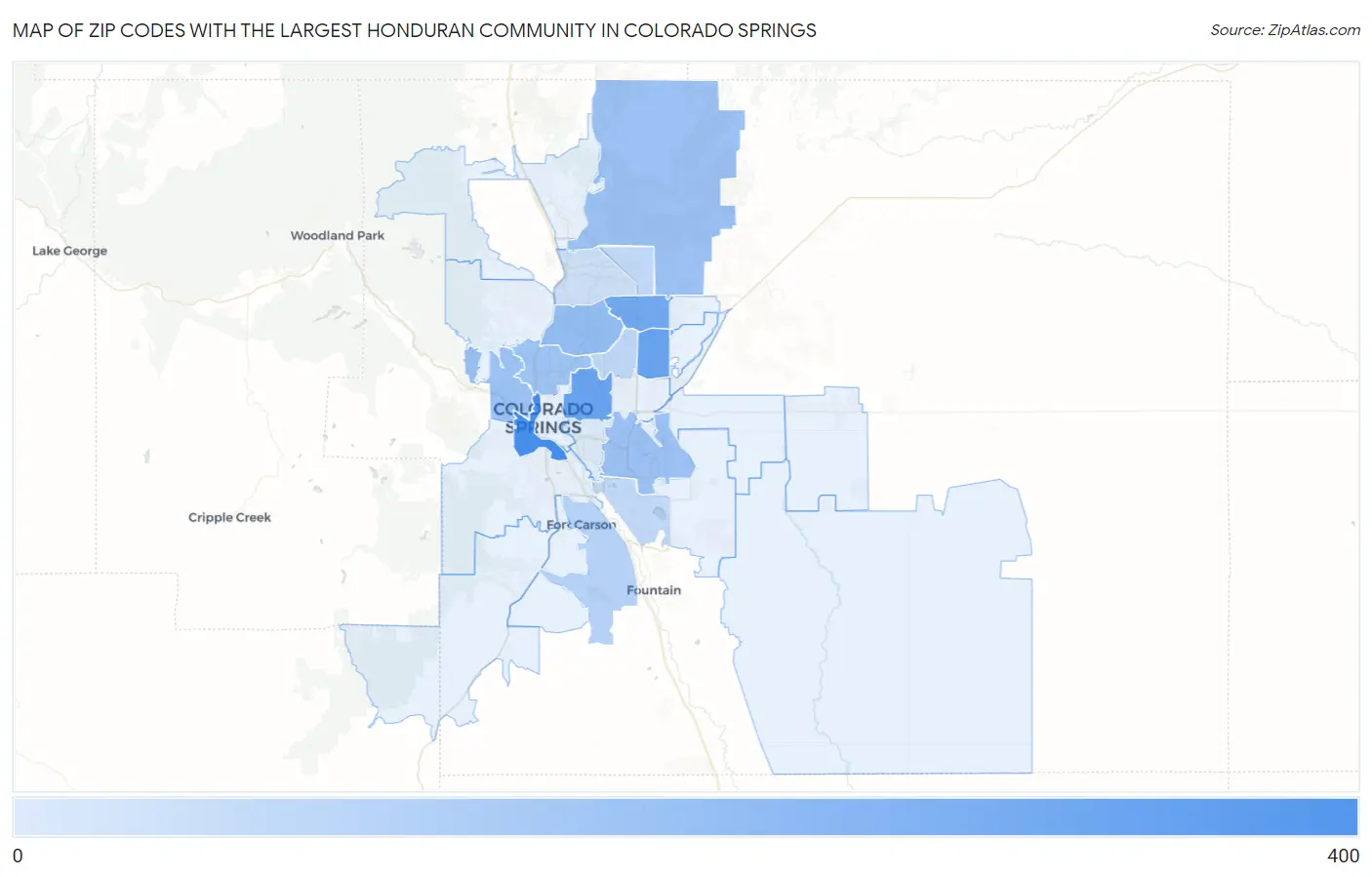 Zip Codes with the Largest Honduran Community in Colorado Springs Map