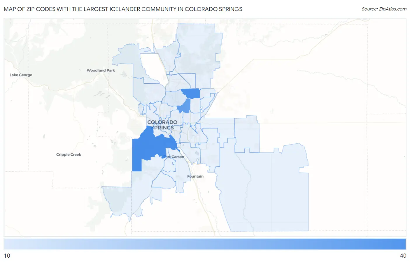 Zip Codes with the Largest Icelander Community in Colorado Springs Map