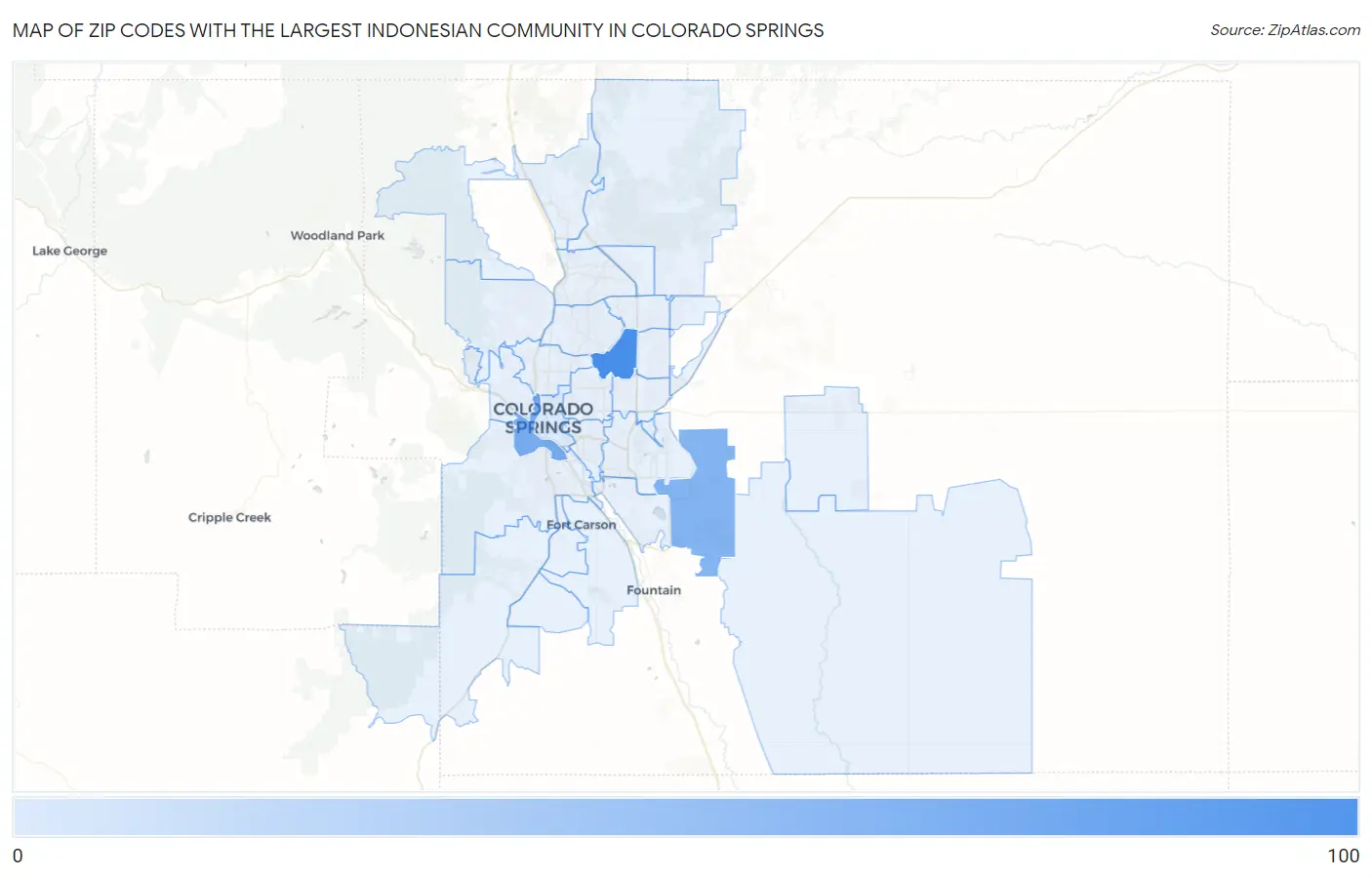 Zip Codes with the Largest Indonesian Community in Colorado Springs Map