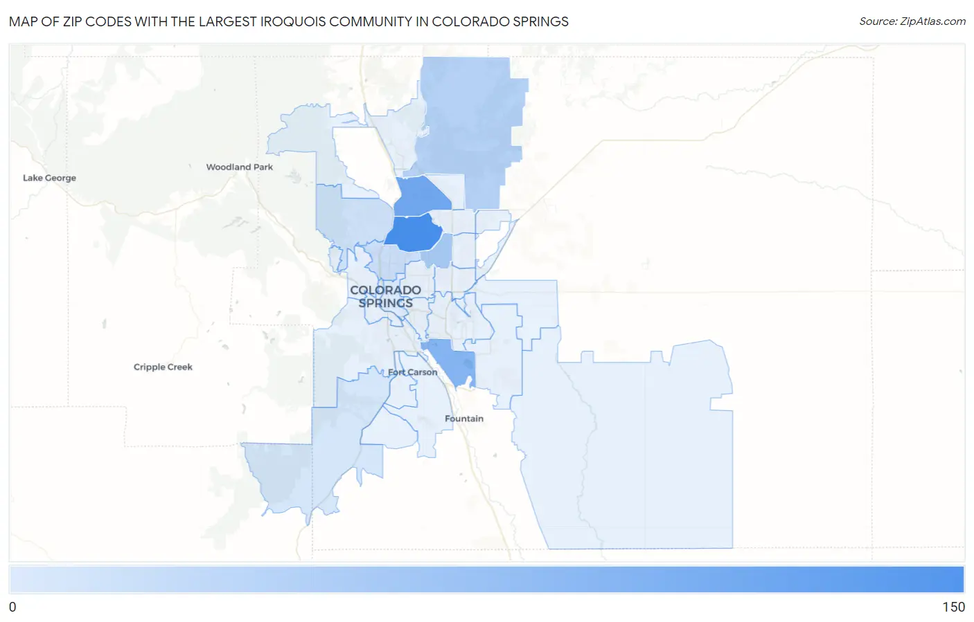 Zip Codes with the Largest Iroquois Community in Colorado Springs Map