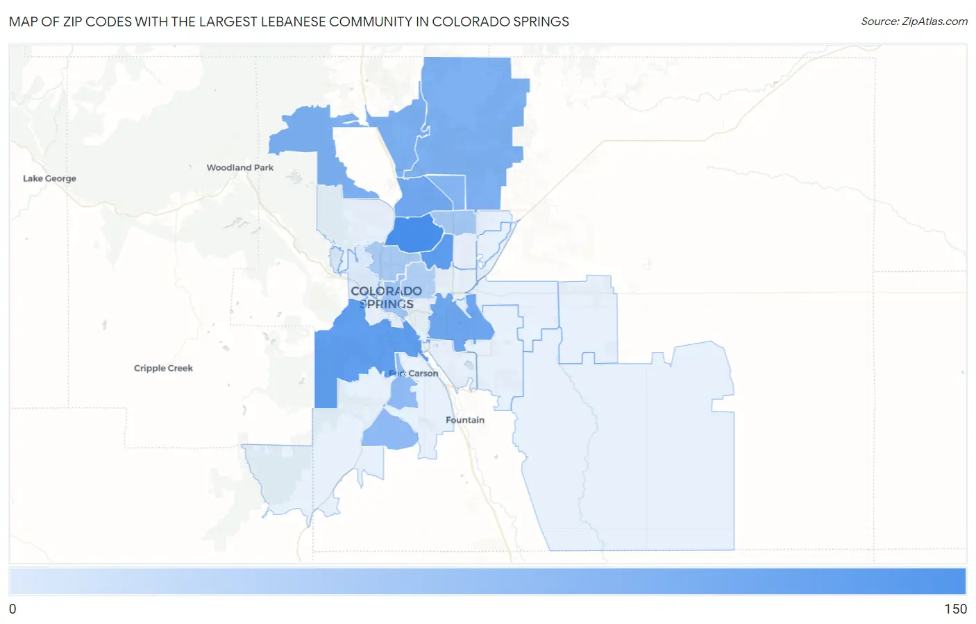 Zip Codes with the Largest Lebanese Community in Colorado Springs Map