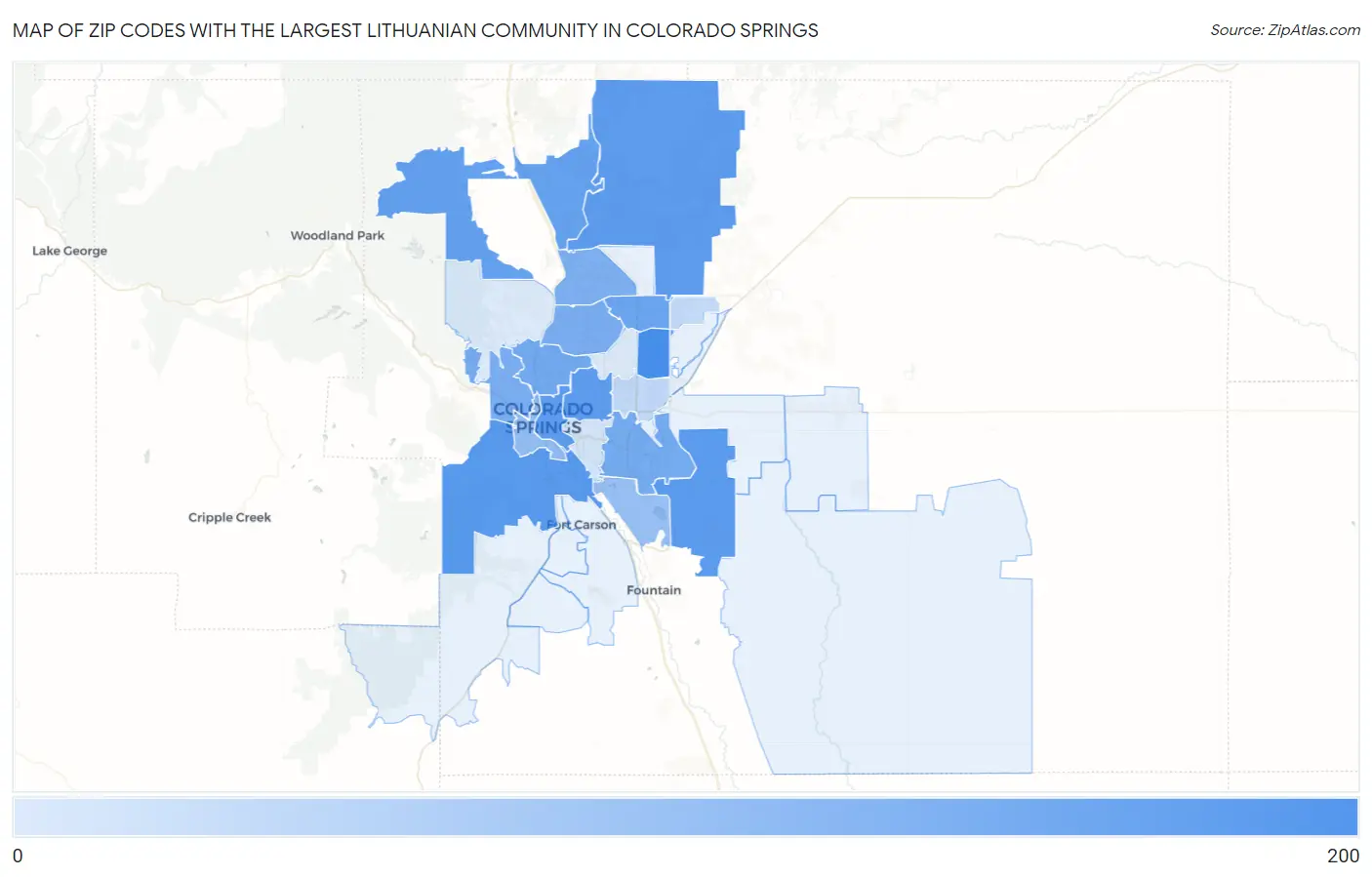 Zip Codes with the Largest Lithuanian Community in Colorado Springs Map
