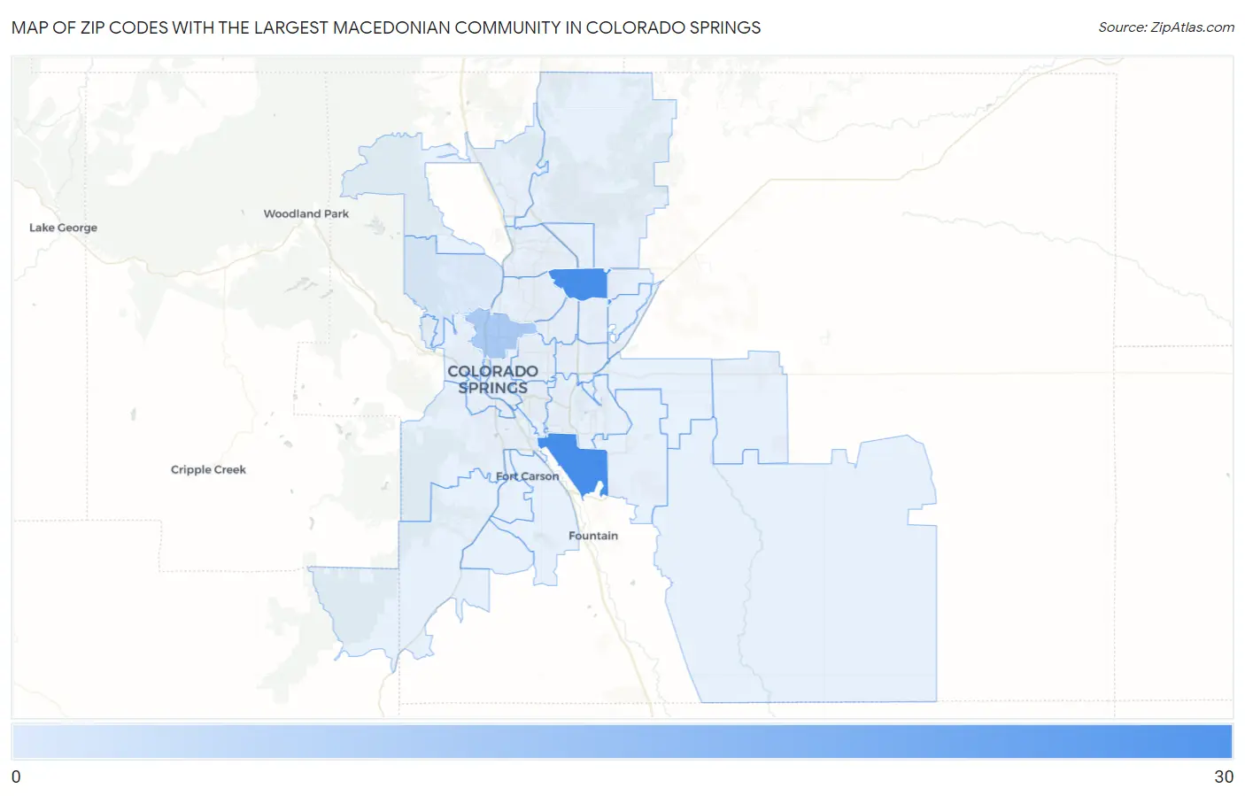 Zip Codes with the Largest Macedonian Community in Colorado Springs Map