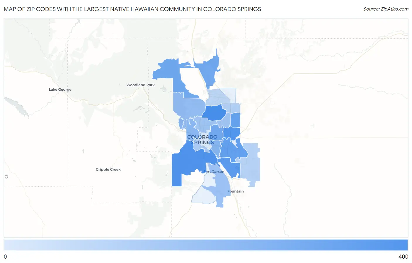 Zip Codes with the Largest Native Hawaiian Community in Colorado Springs Map