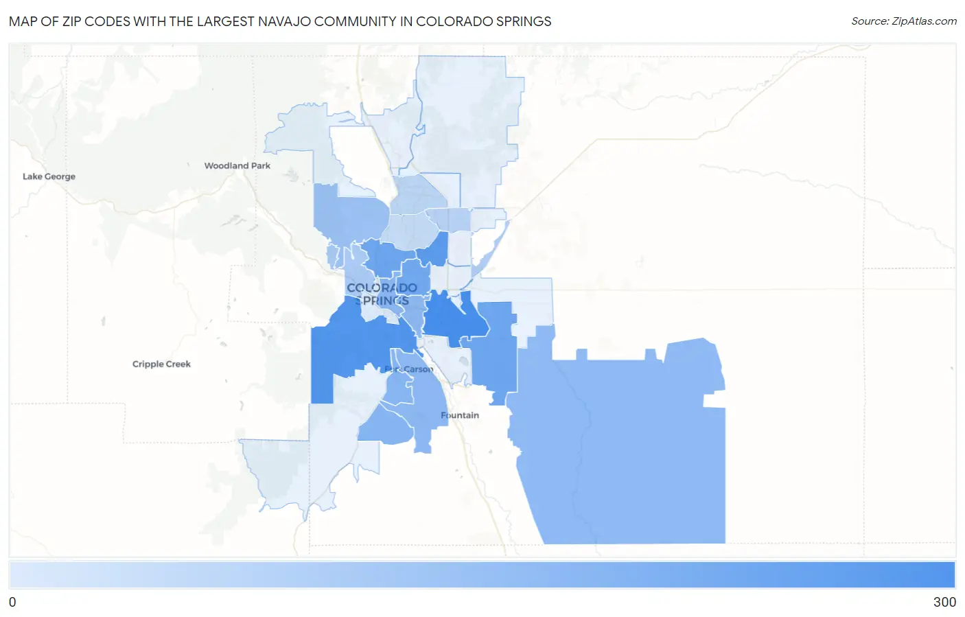 Zip Codes with the Largest Navajo Community in Colorado Springs Map