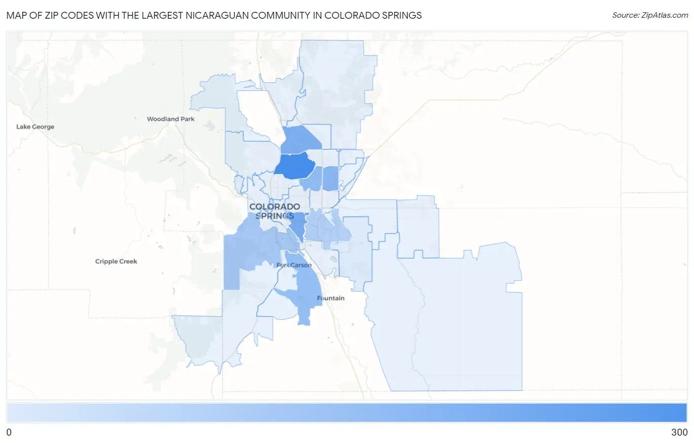 Zip Codes with the Largest Nicaraguan Community in Colorado Springs Map