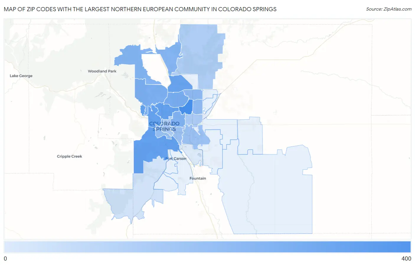 Zip Codes with the Largest Northern European Community in Colorado Springs Map