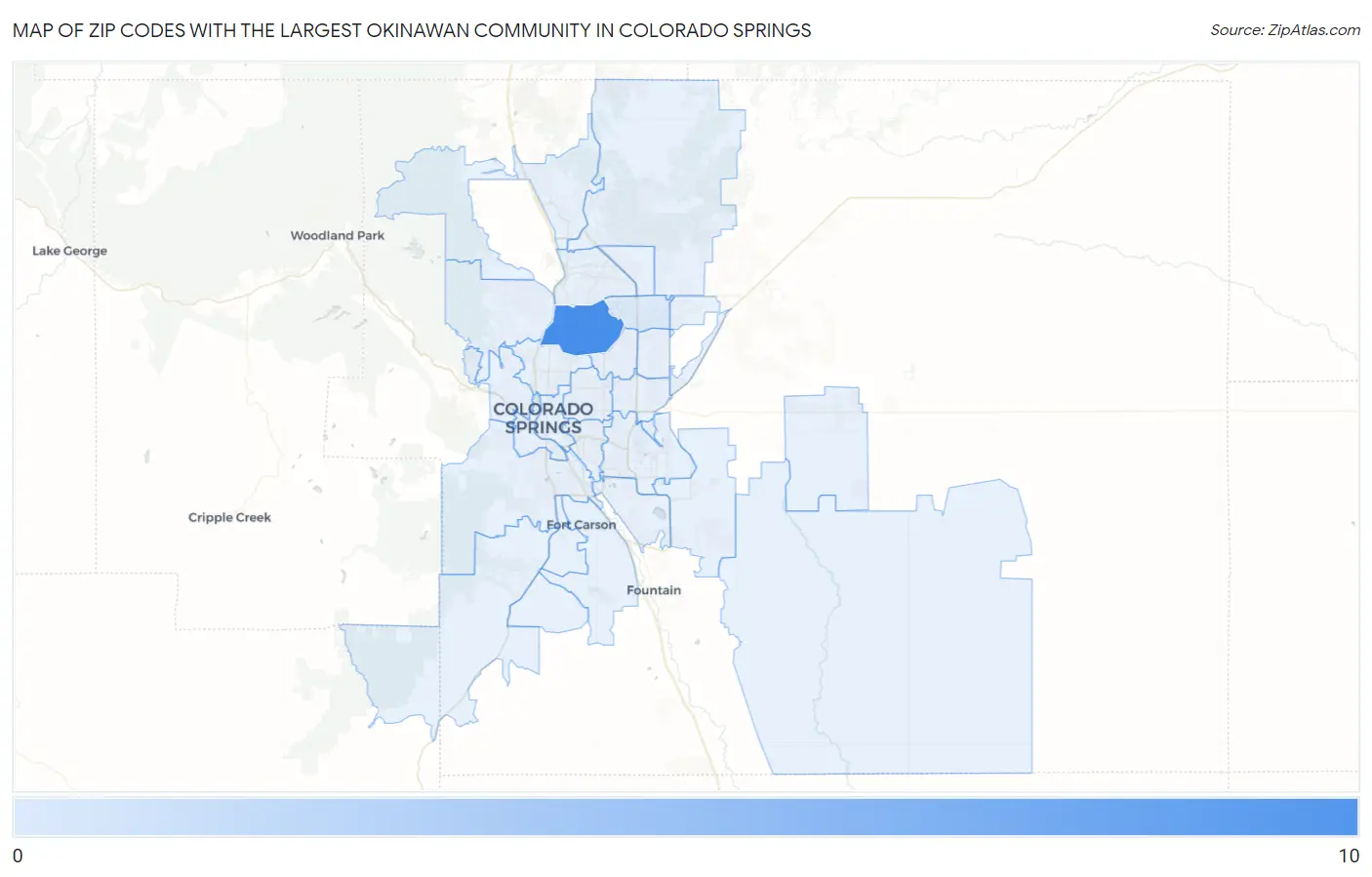Zip Codes with the Largest Okinawan Community in Colorado Springs Map