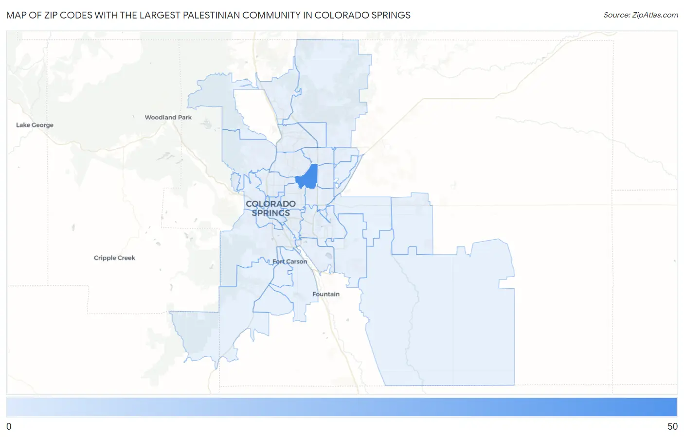 Zip Codes with the Largest Palestinian Community in Colorado Springs Map