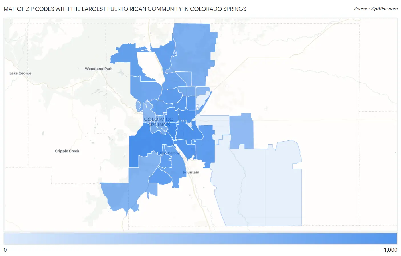 Zip Codes with the Largest Puerto Rican Community in Colorado Springs Map
