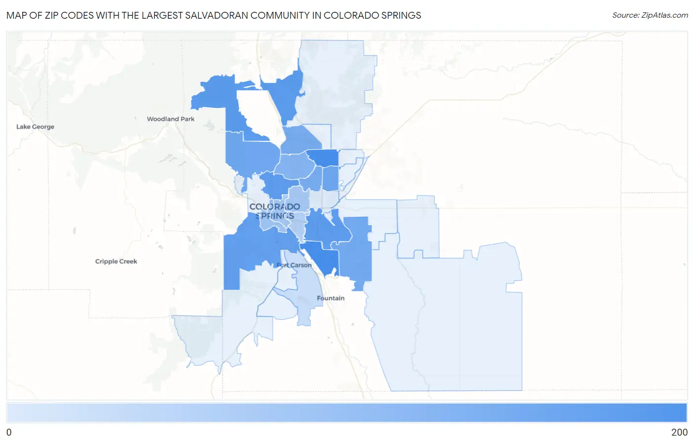 Zip Codes with the Largest Salvadoran Community in Colorado Springs Map