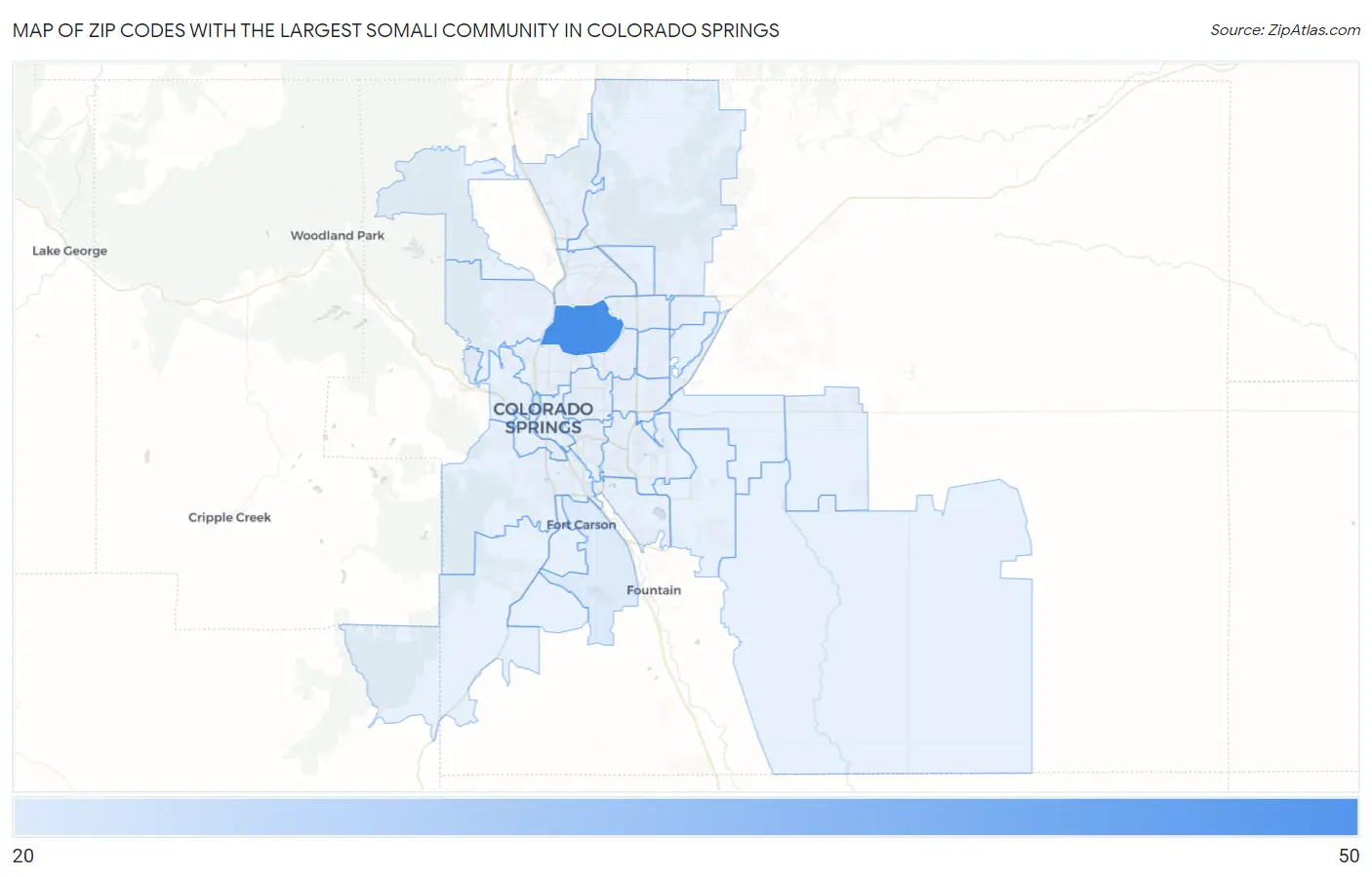 Zip Codes with the Largest Somali Community in Colorado Springs Map
