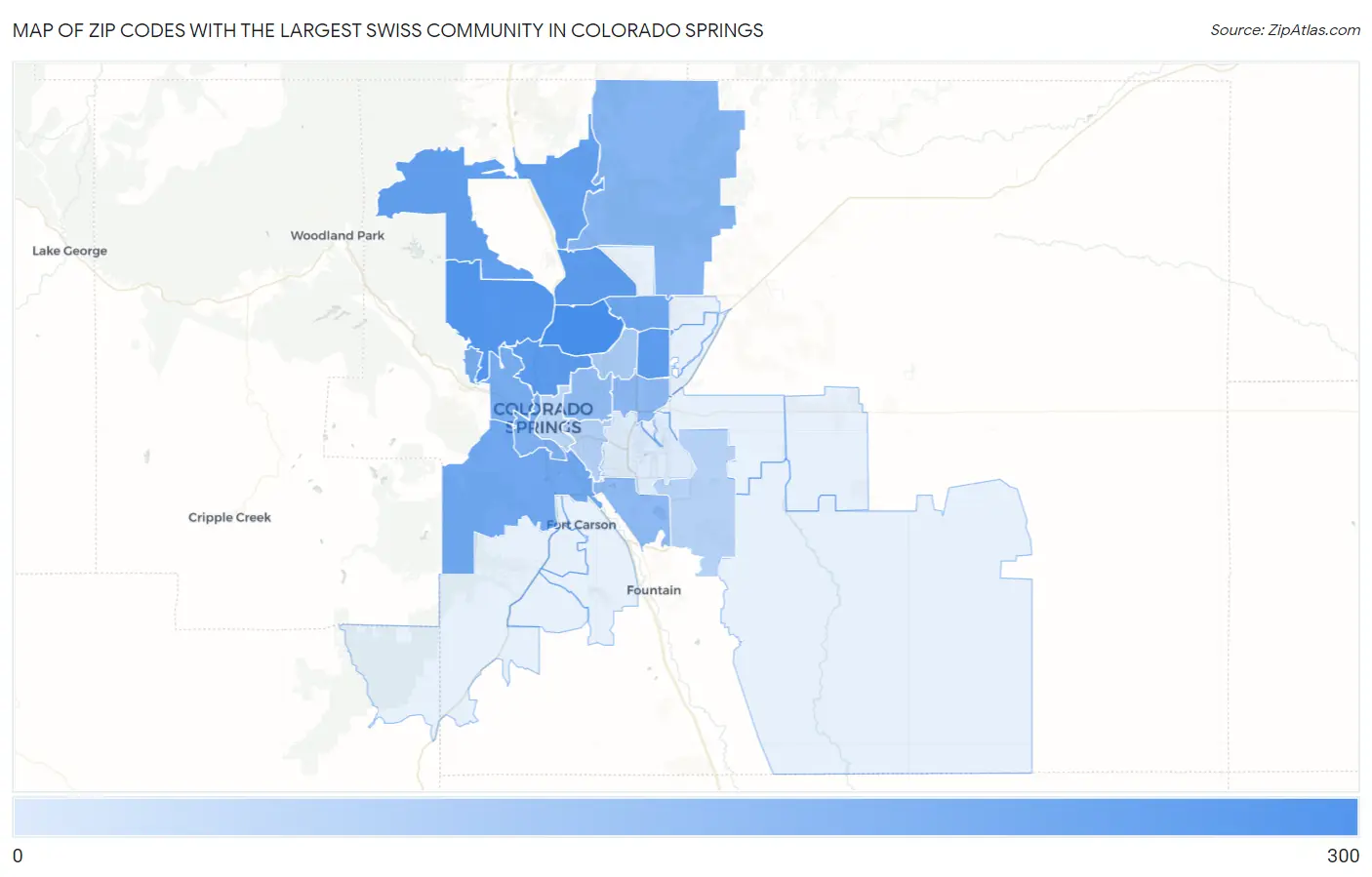 Zip Codes with the Largest Swiss Community in Colorado Springs Map