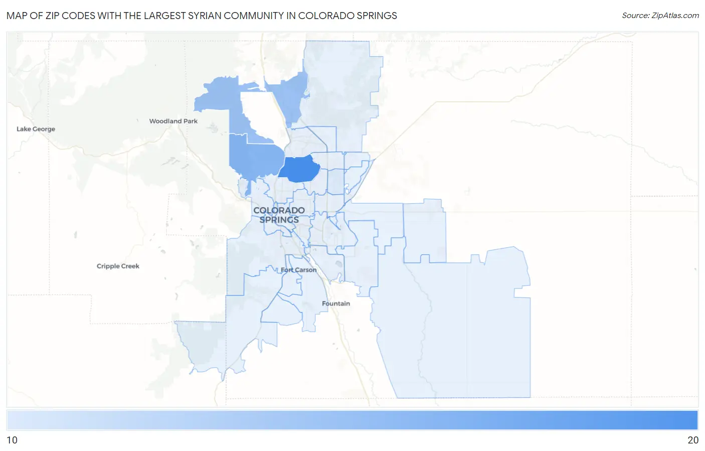 Zip Codes with the Largest Syrian Community in Colorado Springs Map