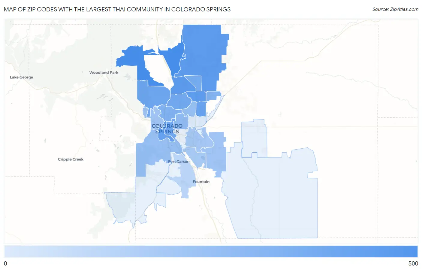 Zip Codes with the Largest Thai Community in Colorado Springs Map