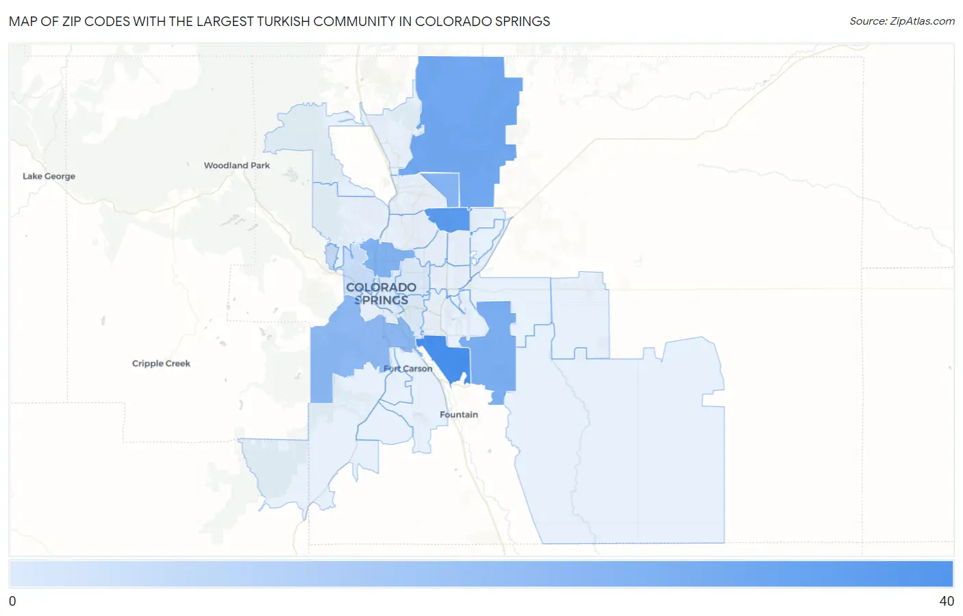 Zip Codes with the Largest Turkish Community in Colorado Springs Map