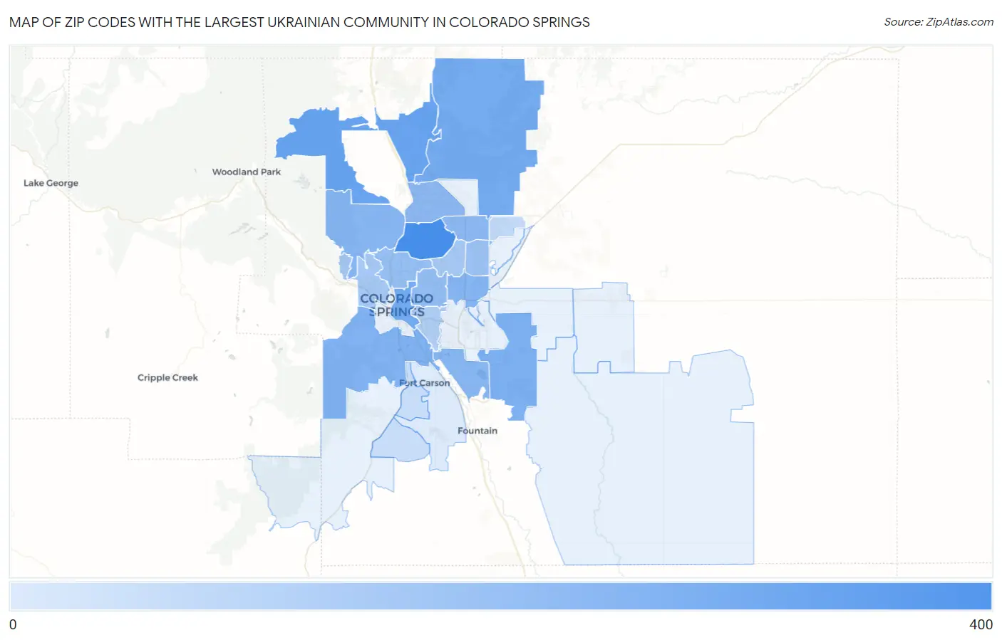 Zip Codes with the Largest Ukrainian Community in Colorado Springs Map