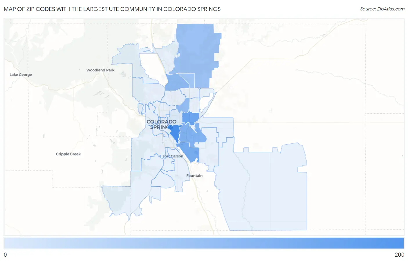 Zip Codes with the Largest Ute Community in Colorado Springs Map