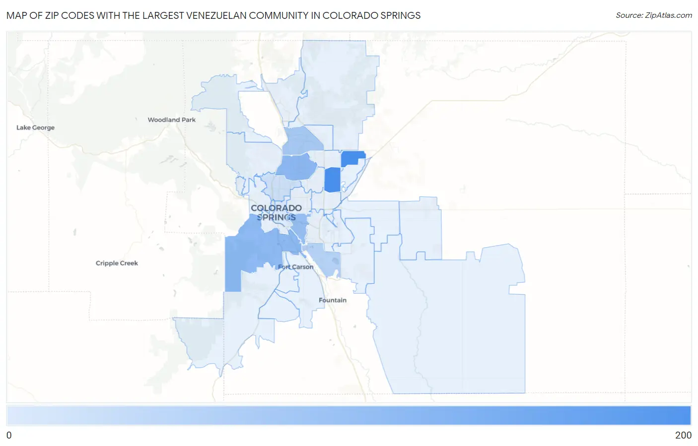 Zip Codes with the Largest Venezuelan Community in Colorado Springs Map