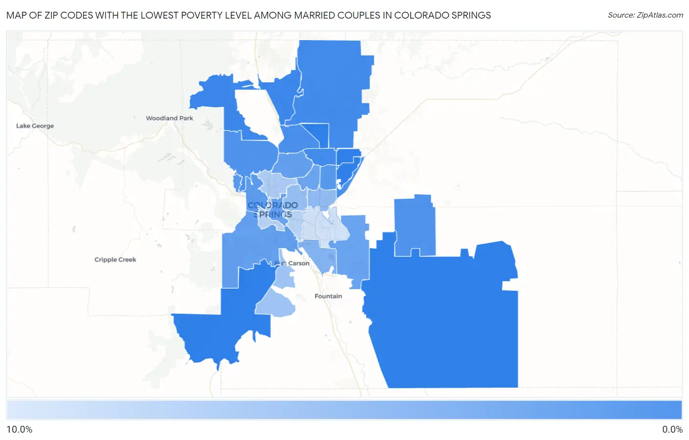 Zip Codes with the Lowest Poverty Level Among Married Couples in Colorado Springs Map