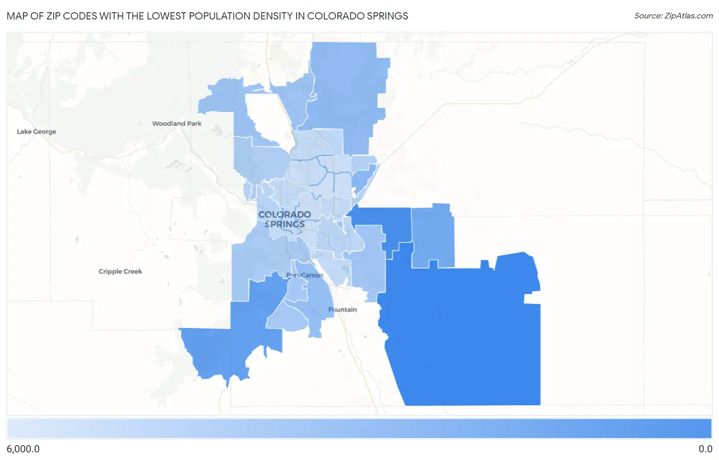 Zip Codes with the Lowest Population Density in Colorado Springs Map