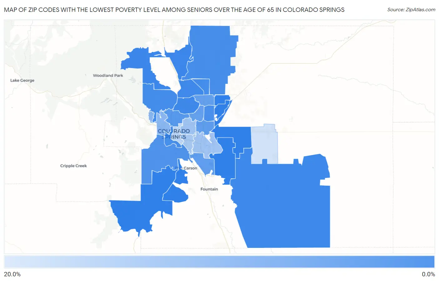 Zip Codes with the Lowest Poverty Level Among Seniors Over the Age of 65 in Colorado Springs Map