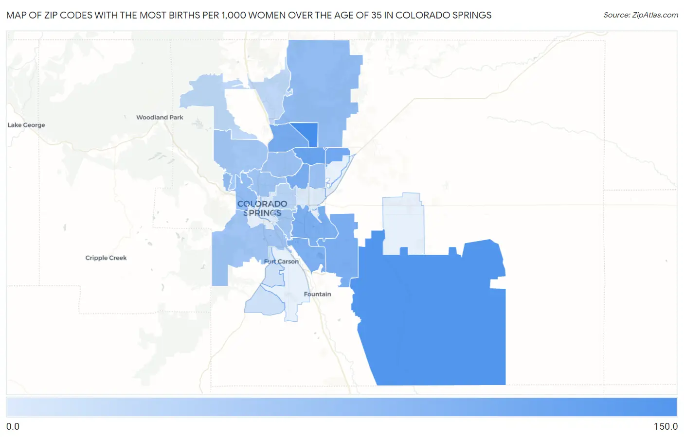 Zip Codes with the Most Births per 1,000 Women Over the Age of 35 in Colorado Springs Map