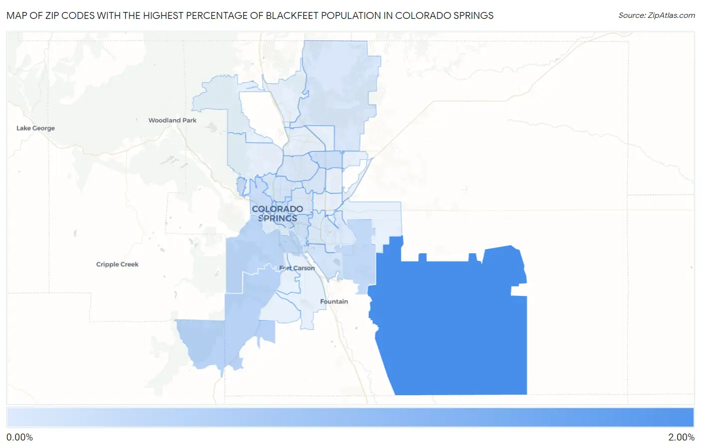 Zip Codes with the Highest Percentage of Blackfeet Population in Colorado Springs Map