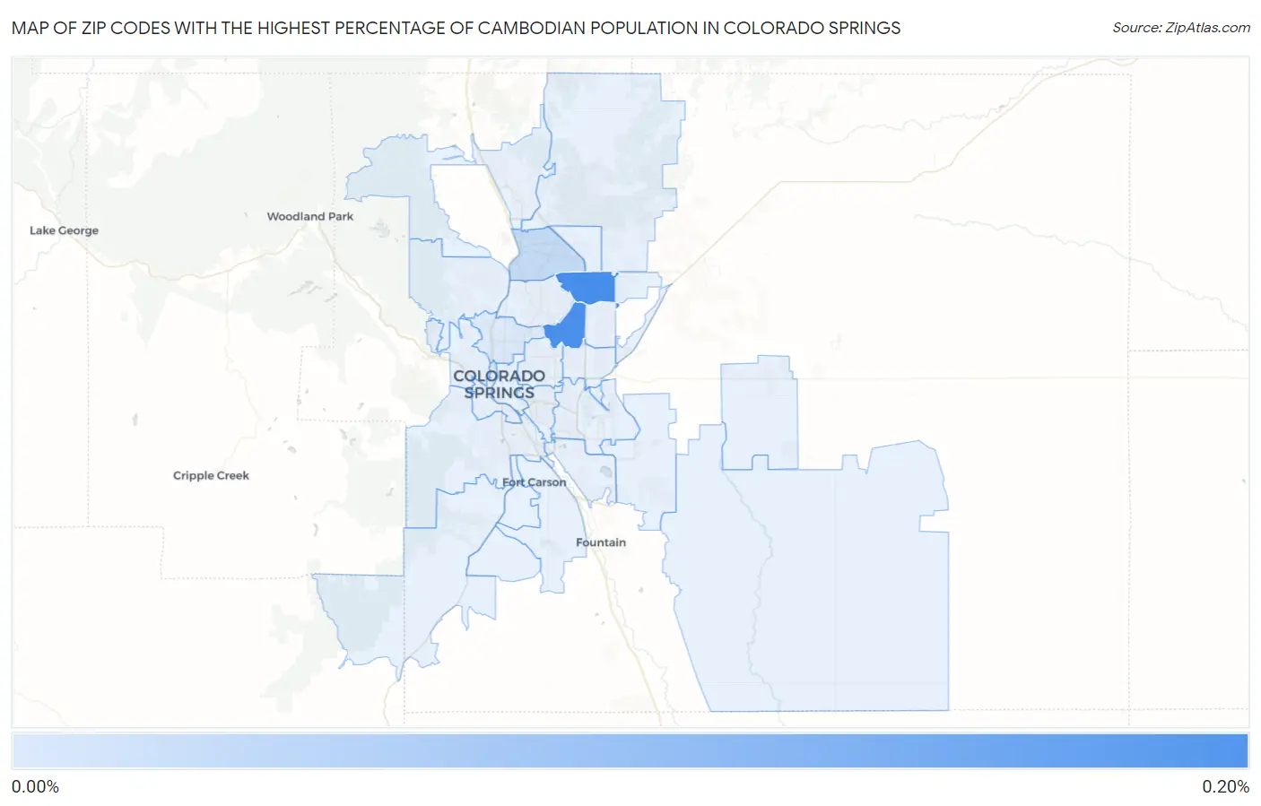 Zip Codes with the Highest Percentage of Cambodian Population in Colorado Springs Map